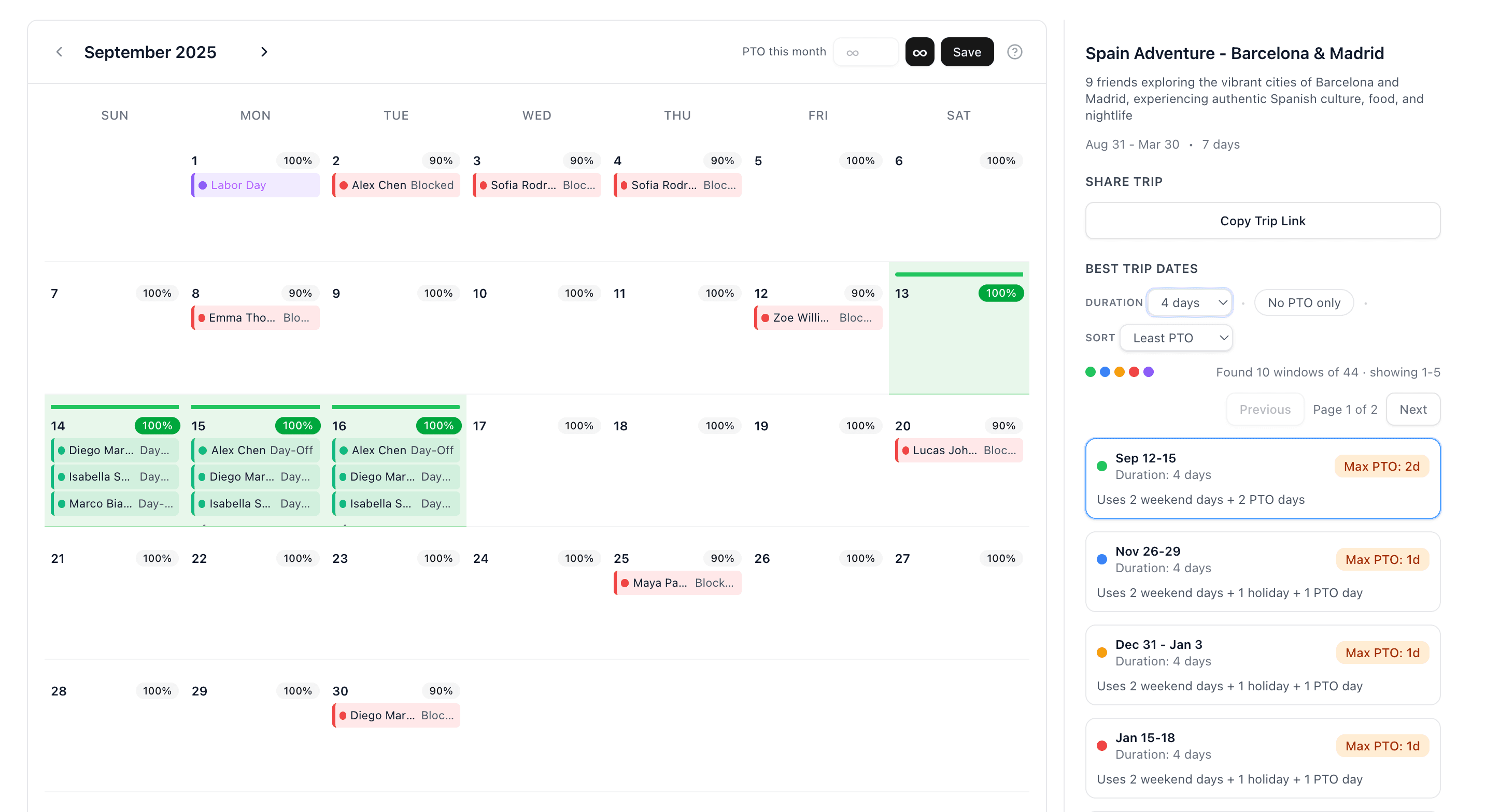 Screenshot of an Actually Plan A Trip weekend overview